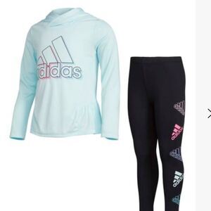 adidas Blue Logo‎ Ruffle Hooded Long-Sleeve Top & Black Leggings 2T NWT IN PKG